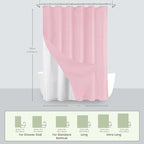 Inhousolu Boho Farmhouse Shower Curtain with Fabric Liner Set, Faux Linen Textured, 14 Metal Hooks Luxury Weighted Hem, Washable Wrinkle Free Bath Curtain for Hotel Bathroom 72" W x 96" L Pink