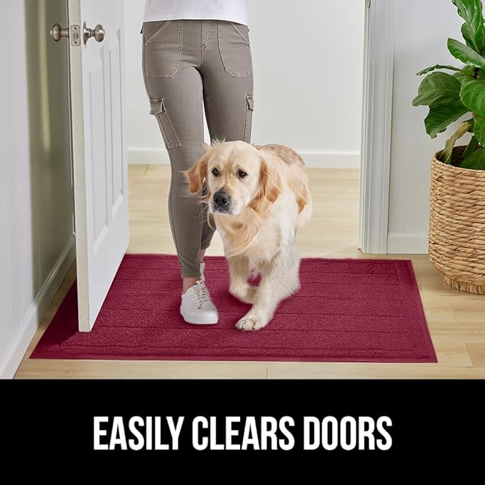 GORILLA GRIP Dirt Grabber Mesh Doormat, Low-Profile, Stain and Fade Resistant Heavy Duty Quick Dry Striped Doormats, Mats for Indoor or Outdoor Entry, Shoe Scraper, Garage Entrance Mat, 35x23 Burgundy