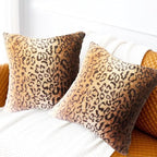 Faux Fur Throw Pillows, Set of 2 Decorative Square Couch Pillow Covers, 20x20 Leopard Cheetah Print Luxury Soft Plush Pillowcase for Sofa, Bed & Living Room Decor, Brown Gold