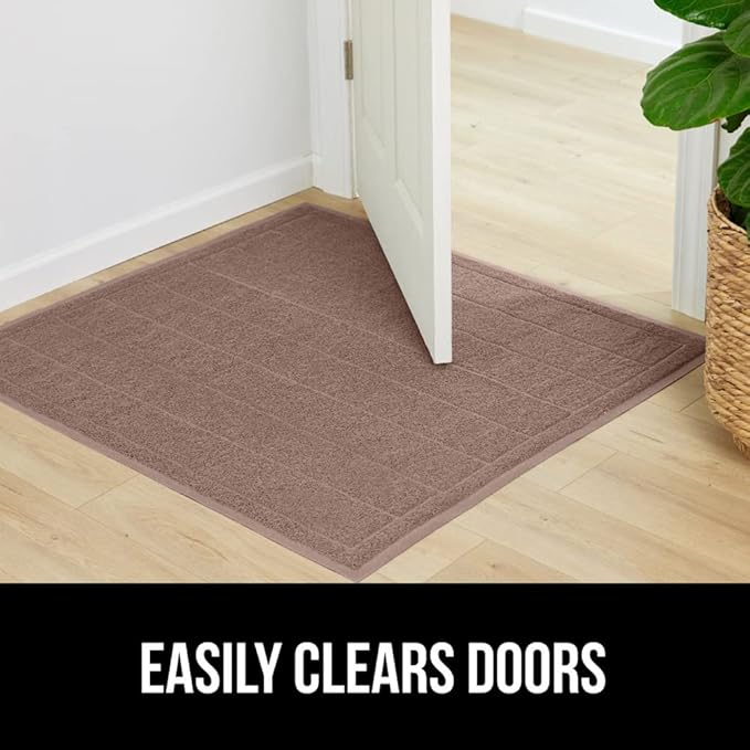 GORILLA GRIP Dirt Grabber Mesh Doormat, Low-Profile, Stain and Fade Resistant Heavy Duty Quick Dry Striped Doormats, Mats for Indoor or Outdoor Entry, Shoe Scraper, Garage Entrance Mat, 35x23, Latte