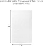 Texere 100% Organic Cotton Diamond Jacquard 700 GSM Luxury Bath Towel Sets - Ultra Soft and Absorbent Hotel and Spa Quality (Diamond, Bright White, 2 Bath Towels)
