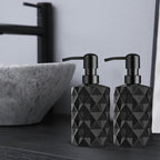Black Glass Soap Dispenser with Pump, 11oz Diamond Design Hand Soap Dispenser, Refillable Lotion & Dish for Dishwashing Liquid, Lotion Shower Gel