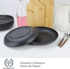 Homienly Deep Dinner Plates Set of 8 Alternative for Plastic Plates Microwave and Dishwasher Safe Wheat Straw Plates for Kitchen Unbreakable Plate Set for Camping, Picnic, Party (Black, 9 inch)
