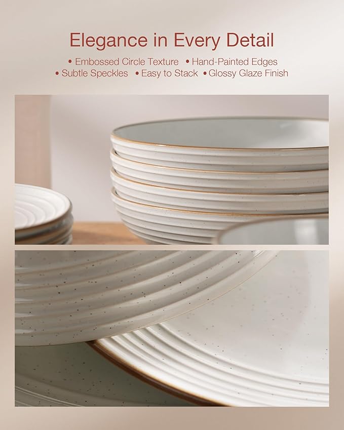 Famiware Jupiter Dinnerware Set, Plates and Bowls Dish Sets for 6 (18 Pieces), Microwave and Dishwasher Safe Stoneware Speckled Tableware, Chip and Scratch Resistant, White