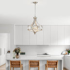 XINGQI Round Crystal Chandeliers for Dining Room Modern 4-Light Rustic Farmhouse Light Fixture Brushed Nickel Pendant Lighting for Living Room Kitchen Island Bedroom