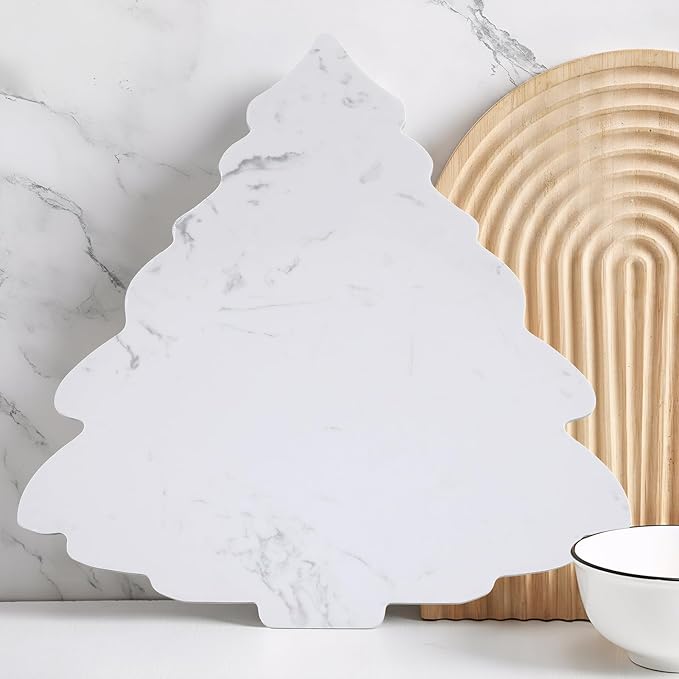 Marble Christmas Tree Cheese Board Marble Christmas Tree Shaped Charcuterie Cutting Board Decorative Serving Tray for Xmas Gift Decoration Kitchen Food Fruit