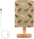 Table Lamp Elk Moose Deer Pattern Nightstand Lamp with Wood Base Fabric Lamp Shade Bedside Desk Lamp for Living Room Bedroom Kids Room Office