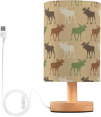 Table Lamp Elk Moose Deer Pattern Nightstand Lamp with Wood Base Fabric Lamp Shade Bedside Desk Lamp for Living Room Bedroom Kids Room Office