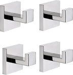 TASTOS Bath Towel Hooks Polished Chrome, 4 Pack Stainless Steel Robe Coat and Clothes Hook, Heavy Duty Wall Hook for Bathroom & Kitchen, Modern Square Style Wall Mounted