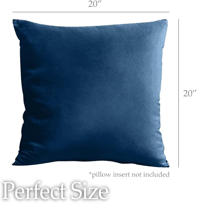 lalaLOOM Velvet Throw Pillow Covers, Set of 2, 20x20 Decorative Square Pillows Home Decor, Soft Accent Cases, Silky Machine Washable Pillowcases for Sofa, Couch, Bedroom, Living Room, Dark Blue
