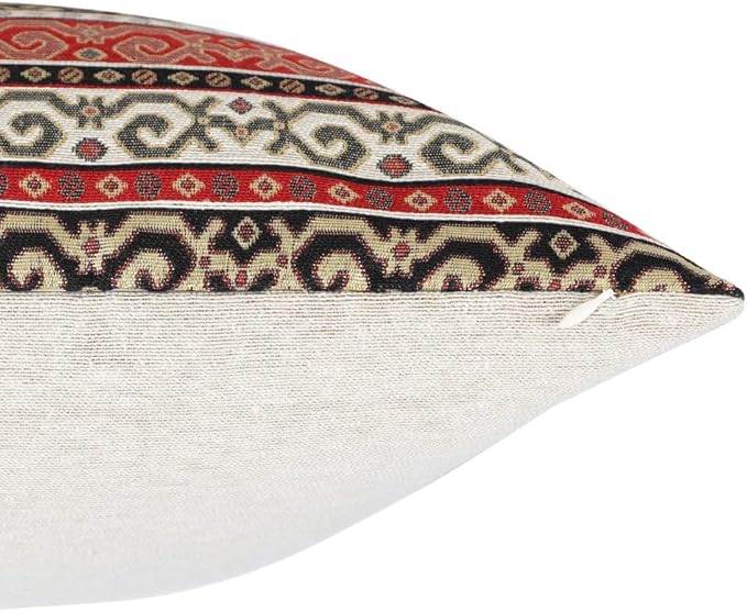 Tapestry Stylish Red-Black 22"x22" Pillow Cover Sham Cushion Case Ethnic Oriental Kilim Style Throw Decorative for Home Decor, Sofa, Couch, Porch, Patio, Veranda