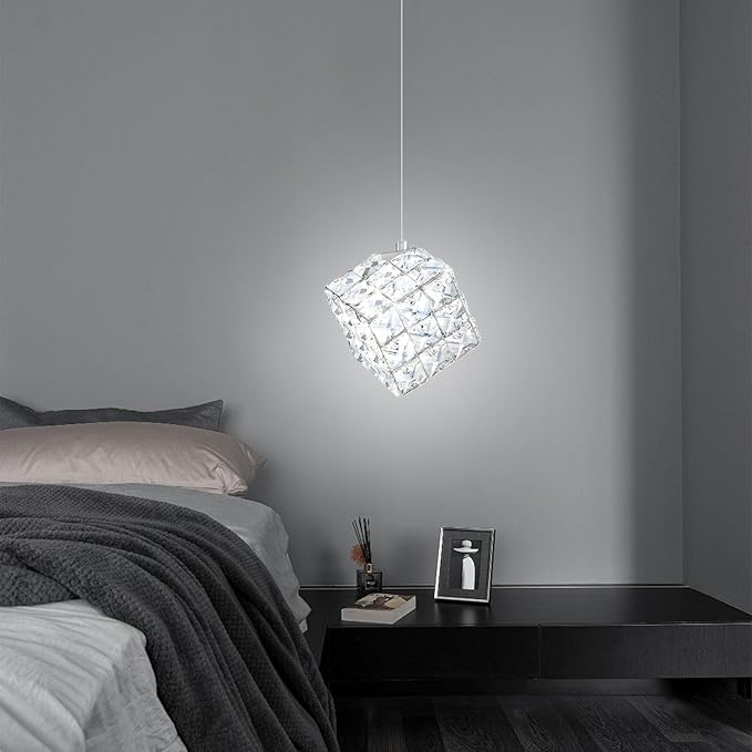 1-Light Modern Chrome Pendant Light Fixtures for Kitchen Island Small Hanging Crystal Chandelier for Bedroom Entryway Living Room Foyer Hallway LED Dimmable Chandeliers for Dining Room