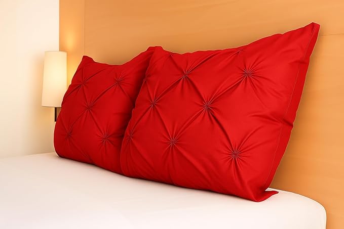 COTTON STICH Pinch Pleated Standard Pillow Shams Set of 2 Red 600 Thread Count Super Soft Red Pinch Pillow Shams Standard 20" x 26" Size 100% Egyptian Cotton Decorative Pillow Covers Set