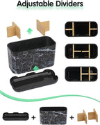 Marble Toothbrush Holders, 5 Slots Bamboo Toothbrush and Toothpaste Holder for Bathroom Counter with Drainage, Kids Electric Toothbrush Organizer, Black Toothbrush Holders for Bathrooms