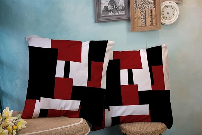 CAPSCEOLL Geometric Throw Pillow Covers 18X18 Set of 2 Soft Geometry Black Red White Pillow Cases Cushion Covers for Living Room Bedroom Decorative Throw Pillowcases for Sofa Couch Chair