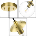 XiNBEi Lighting Globe Pendant Light, Mid Century Modern Kitchen Pendant Lighting Over Island with Clear Glass Brass Light Fixture for Sink Entryway Bedroom XB-P1259-SB