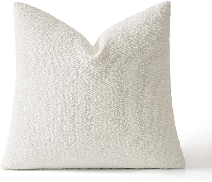 MIULEE Textured Boucle Throw Pillow Cover White Accent Solid Eruo Sham Christmas Pillow Case Decorative Soft Pack of 1 Couch Cushion Chair Sofa Bedroom Livingroom Home Decor,24x24 Inch