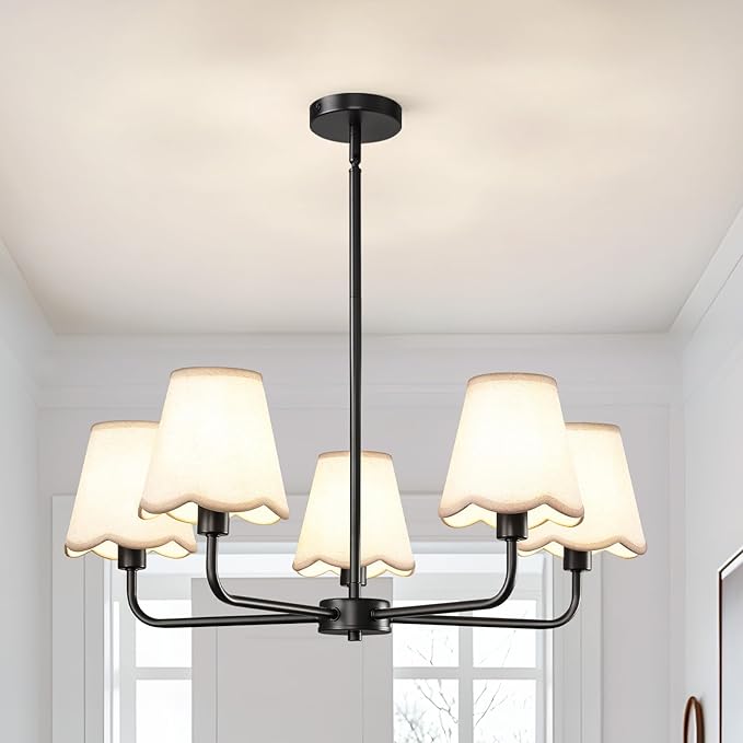 KAISITE Black Chandelier for Dining Room - 5-Light Farmhouse Dining Room Light Fixture Over Table Industrial Kitchen Lighting Fixture Ceiling Hanging Chandelier for Bedroom Living Room Foyer Entryway