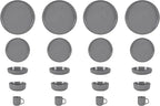 HomeVss, Nordic Shape Rising Rim Stoneware 20pc Dinnerware Set, Matte Grey with Speckle Finished Effect