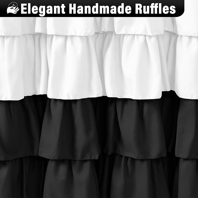 Seasonwood Ruffle Shower Curtain Black and White Shower Curtain Farmhouse Vintage Handcrafted Rustic Decorative Fabric Shower Curtains Girly Modern Bathroom Curtain, 72" x 72"