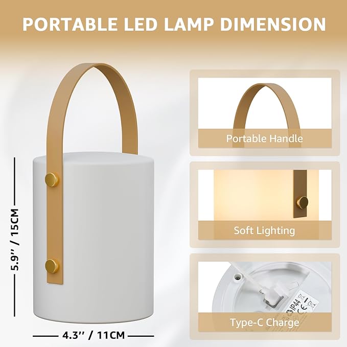uuffoo LED Lamp Lantern Table Lamp Cordless Shower Lamp IP44 RGB and Warm White Dimmable for Indoor Outdoor Patio Camping Restaurant Home (White B)
