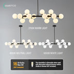 16-Light Globe Sputnik Chandelier, Mid Century Modern Light Fixture Over Table, Black Linear Chandeliers for Dining Room and Kitchen Island (Milk White Glass Bubble Shades, 40 Inch)