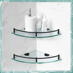 Crowye 2 Pcs Corner Shower Shelf 2-Tier Glass Corner Shelf Stainless Steel Wall Mounted Bathroom Organizer for Storing Bottle Shower Gel Shampoo Brush, 9.25 Inches (Black)