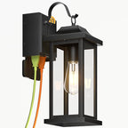 17 Inch Dusk to Dawn Outdoor Lighting with GFCI Outlet, Large Porch Light Lantern Plug Outlet Modern Black Outdoor Sconce Lighting, IP65 Waterproof Outside Light Wall Mounted Coach Light