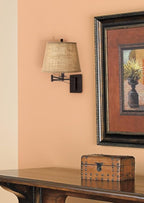 Franklin Iron Works Brinly Farmhouse Rustic Swing Arm Wall Lamp Matte Brown Metal Plug-in 12" Fixture Burlap Hardback Drum Shade for Bedroom Bedside Living Room Hallway Dining House Reading