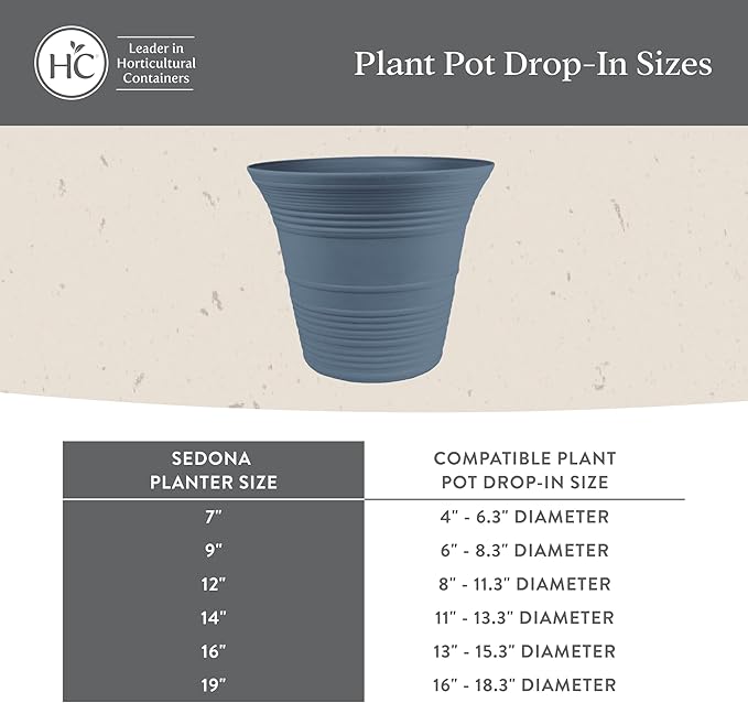 The HC Companies Sedona Round Self-Watering Pot - Lightweight Self Care Planter - Plastic Planter for Herbs & More - Durable Plant Pots for Indoor Plants & Outdoor Plants (7" Slate Blue, Pack of 1)