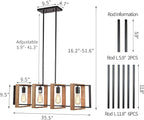 Dining Room Light Fixture Farmhouse Pendant Lights Kitchen Island Rustic Kitchen Light Fixtures 4 Lights Wood and Black Metal Rectangular Chandelier Ceiling Hanging Lighting 35.4"