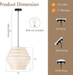 16 Inch Modern Chandelier with Tiered Linen Drum Shade – Hanging Pendant Light Fixture for Dining Room, Kitchen Island, Farmhouse Table, Living Room, Entryway, Ceiling Mount Lamp