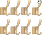 Gold Towel Hooks for Wall, Heavy Duty Thick Metal Bathroom Coat Hooks for Hanging Key Robe Hat Backpack, Wall Mount Hooks Bath Kitchen Garage Hooks(8 Pack, Gold)