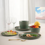 Melamine Dinnerware for 4, 12 Pieces Unbreakable Matte Plastic Plates and Bowls set, Kitchen Dish set BPA Free, Dishwasher Top Safe, Not Microwave, Not Oven (Green)
