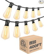 Lightdot LED Outdoor String Lights 400FT Patio Lights with 128 Shatterproof ST38 Vintage Edison Bulbs, Outside Hanging Light Waterproof for Porch, Deck, Garden, Backyard, Balcony, Dimmable- ETL Listed