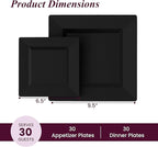 Aya's Square Plastic Plates - 6.5"/9.5" Black Disposable Plates for Party - Heavy-Duty Reusable Food Grade Plastic - 60 Count - Thick and Durable to Prevent Breaking - Ideal for Events and Gatherings