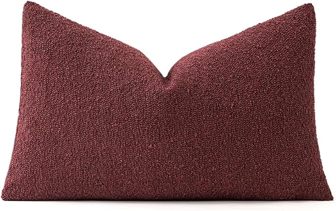 MIULEE Textured Boucle Throw Pillow Cover Christmas Burgundy Red Accent Solid Lumbar Pillow Case Decorative Soft Pack of 1 Couch Cushion Chair Sofa Bedroom Livingroom Home Decor,12x20 Inch