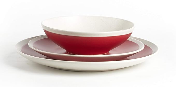 Rock Ridge Speckled Stoneware Dinnerware Set (18pc Set, Ruby and Ivory)