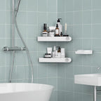 Sotfamily Shower Caddy Corner, Adhesive Corner Shower Shelves for Bathroom Organizers and Storage, Rust Free Plastic Rack for Bathroom Accessories & Decor, 2 Pack + Soap Dish, White
