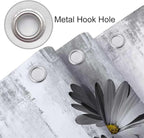 Rustic Farmhouse Shower Curtain, Farm Gray Grey Daisy Floral Flowers and Butterfly on Country Wooden Shower Curtain for Bathroom, Gray White Yellow Shower Curtain with 12PCS Hooks, 48X70IN