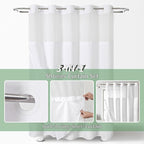 White No Hook Shower Curtain with Snap-in Fabric Liner Set,Slub Textured Fabric Shower Curtains for Bathroom,Hotel Style Modern Shower Curtain,Water Repellent& Washable,71x77(75)