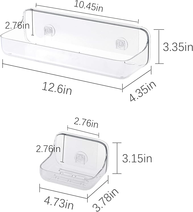 TZAMLI Shower Caddy with Soap Dish, Adhesive Shower Organizer Shelf Plastic Wall Mounted No Drilling Shelves for Bathroom Kitchen Storage (Clear, 3 Pack)