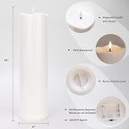4" x 14" Flameless LED Pillar Candles with Waterproof, Timer Battery Operated Flickering Large Plastic White Outdoor Candles (Pack of 2)