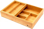 2-Tier Drawer Organizer with Removable Cutlery Tray Kitchen Utensil Silverware Drawer Organizer, Silverware Tray for Drawer Utensil Holder Bamboo Flatware Box for Utensils Stationery Cosmetics (S)