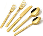 KINGSTONE Gold Silverware Set, 60 Piece Flatware Cutlery Set for 12, 18/10 Stainless Steel Silverware Mirror Polished Dishwasher Safe for Home, Restaurant, Wedding, Party(Gold, 60 pieces for 12)