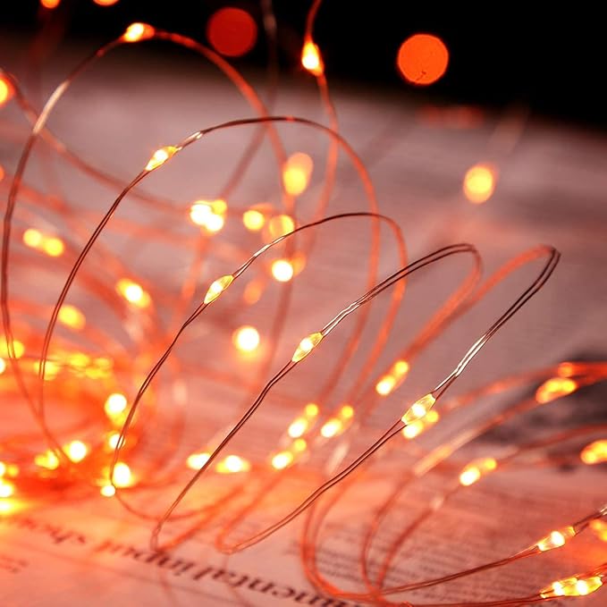 QITONG 4 Pack Orange Solar Fairy Lights, Each 33ft 100 LED Halloween Lights Outdoor Waterproof, 8 Modes Copper Wire Mini String Lights