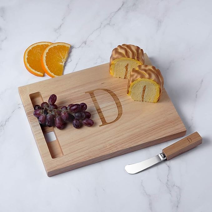 Miicol Wood Charcuterie Board, Monogram Cheese Board 10 Inch, Personalized Initial Cutting Board with Spreader, Unique Housewarming Gift, Ideal for Kitchen, Home, Letter D