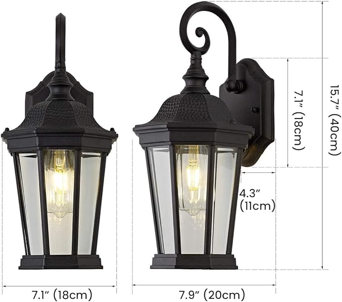 Exterior Light Fixtures, Large Outdoor Wall Light/Lantern, Outdoor Porch Light Fixtures Wall Mount in Matte Black Finish with Clear Glass, Aluminum Alloy, 60W