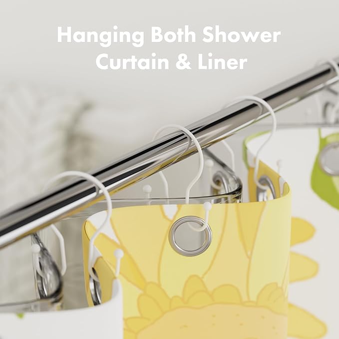 AmazerBath White Shower Curtain Hooks, Shower Curtain Rings, Simple Double Shower Curtain Hooks Rust Proof, Metal Smooth Glide Shower Hooks for Shower Curtain Rod, 12 Pcs Shower Rod Hooks