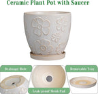 10 Inch Ceramic Planter Pot Large Plant Pot for Indoor Plants Outdoor Round Flower Pot with Drainage Hole and Saucer for Home Garden Decor White